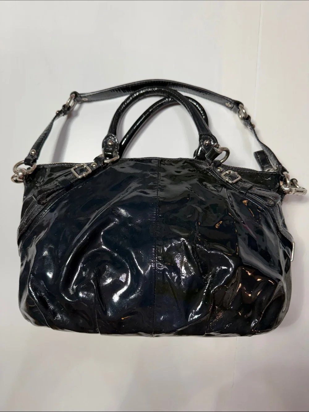 Coach Madison Black Patent Leather Sophia Satchel Bag